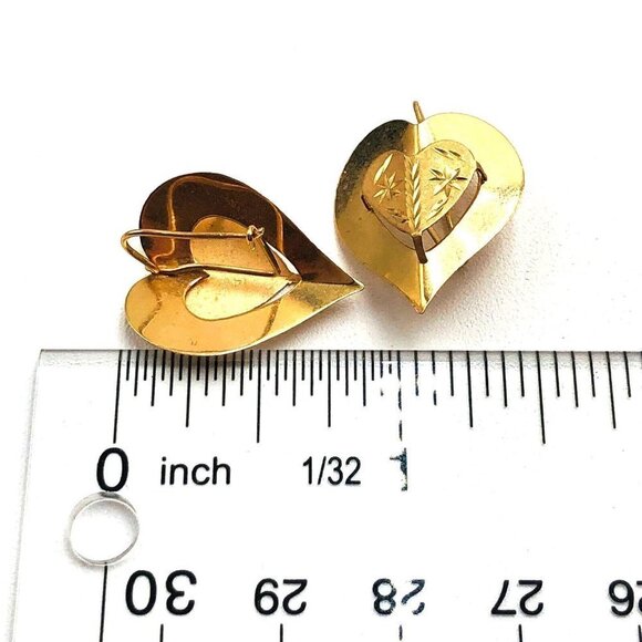 Estate 14K Yellow Gold Diamond Cut Design 3/4 Inch Pierced Earrings 2.1 Grams - Picture 4 of 5